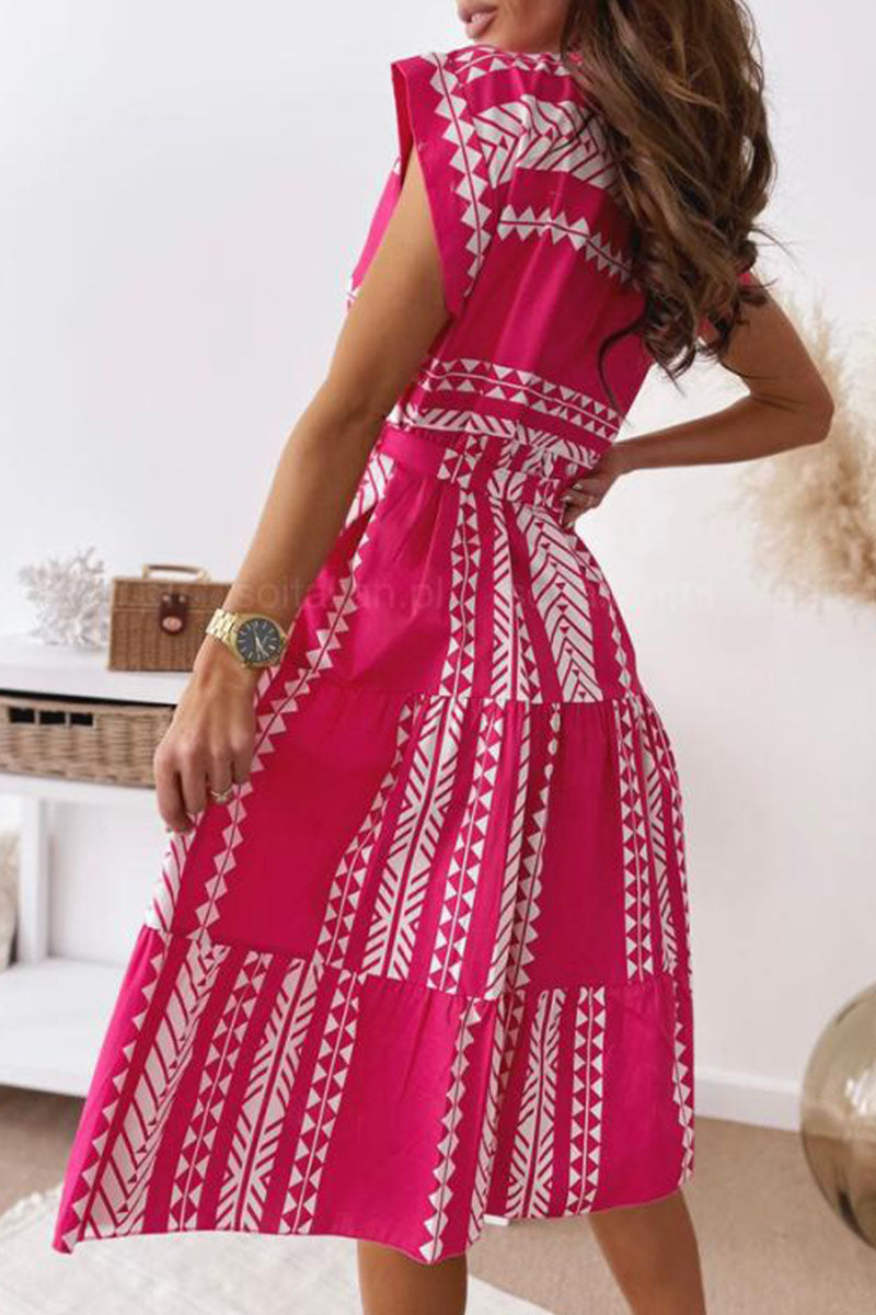 Fashion Elegant Print Patchwork O Neck A Line Dresses