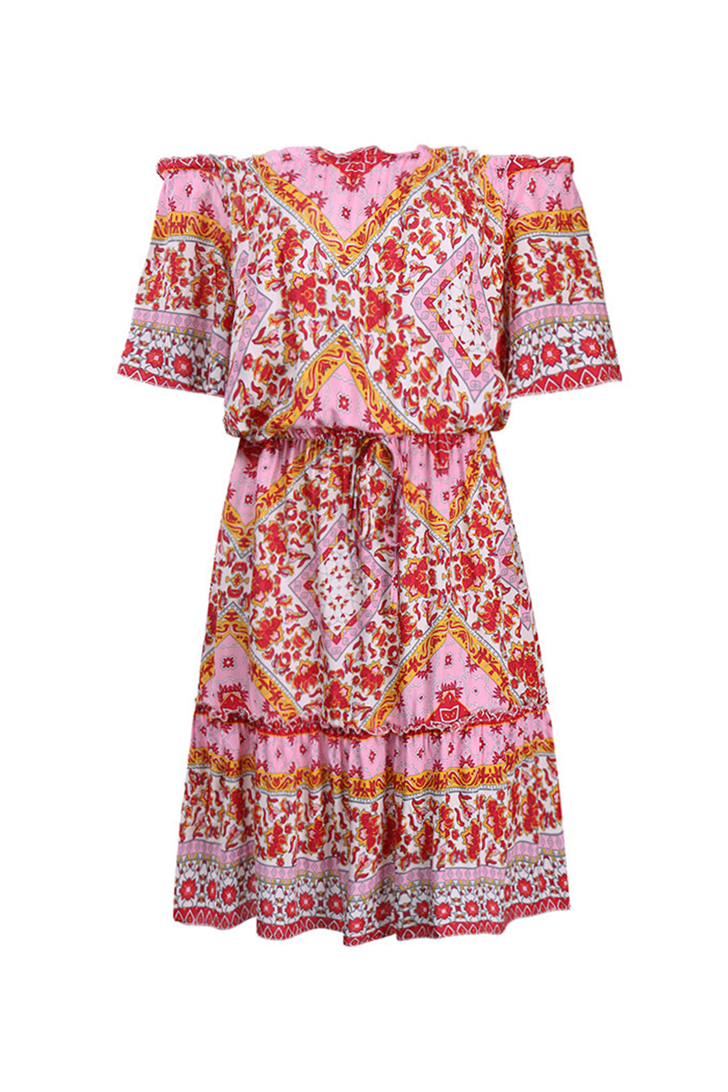 Bohemian Print Patchwork Off the Shoulder A Line Dresses