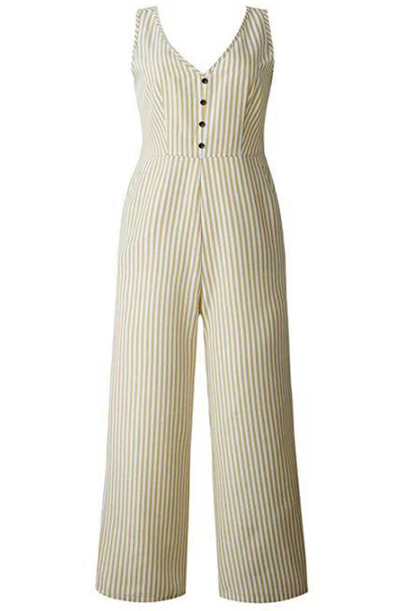 Fashion Casual Striped Patchwork V Neck Loose Jumpsuits