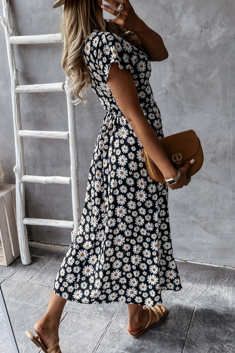 Fashion Bohemian Print Split Joint V Neck Irregular Dresses