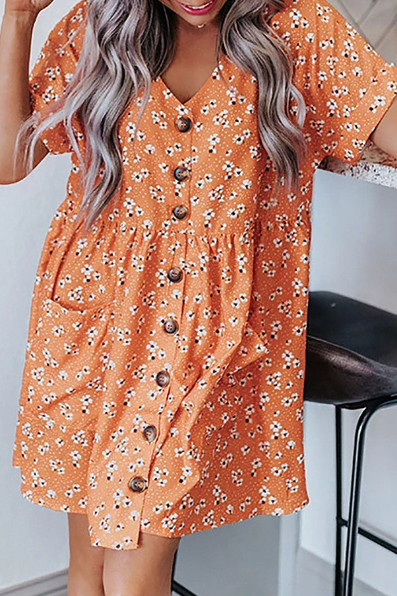 Fashion Casual Print Split Joint V Neck A Line Dresses