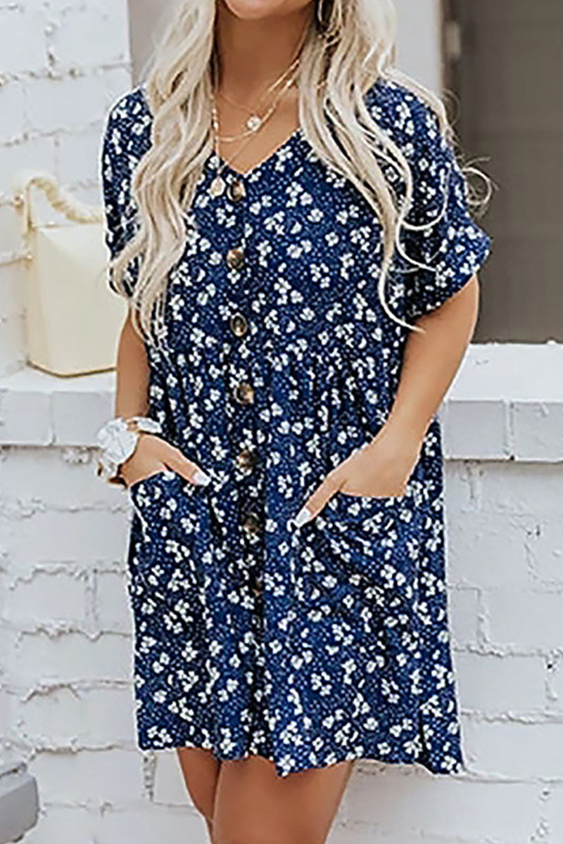 Fashion Casual Print Split Joint V Neck A Line Dresses