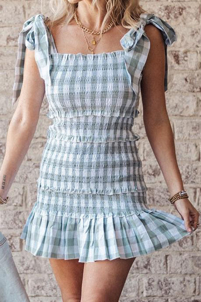 Fashion Street Plaid Split Joint Spaghetti Strap Princess Dresses