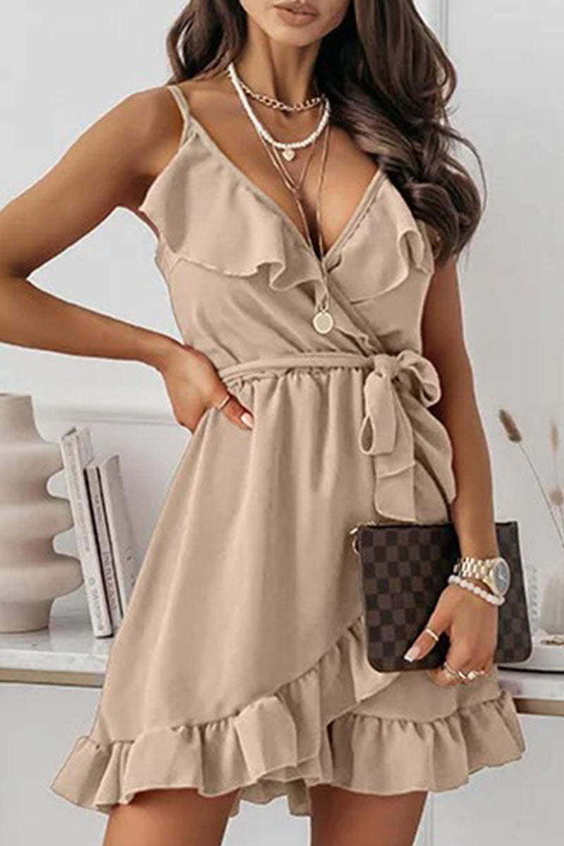 Fashion Street Solid Split Joint V Neck Irregular Dress Dresses