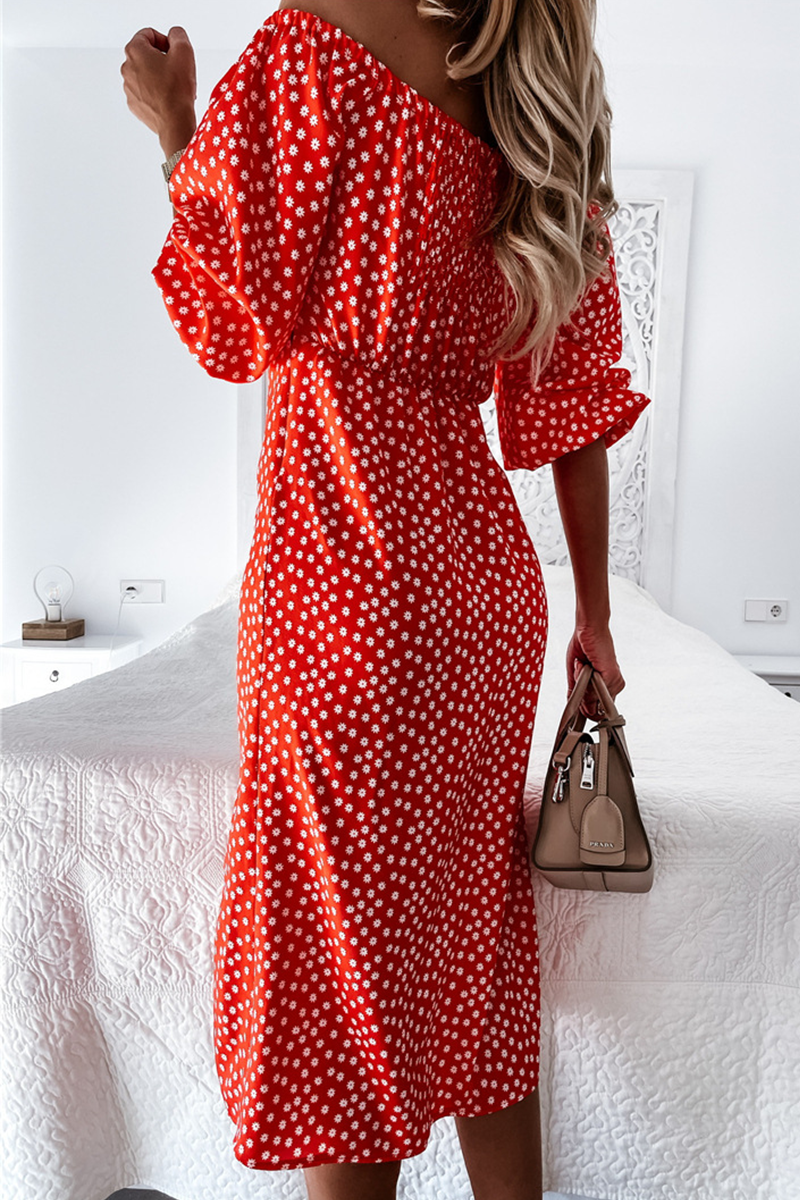 Fashion Elegant Polka Dot Frenulum Slit Off the Shoulder Dresses