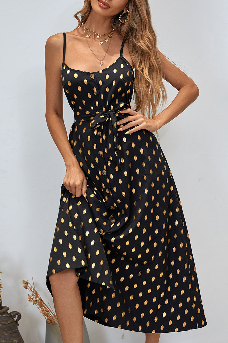 Fashion Street Print Slit Spaghetti Strap A Line Dresses