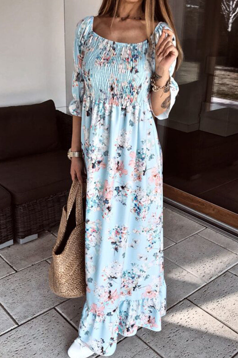 Fashion Street Print Split Joint Off the Shoulder A Line Dresses