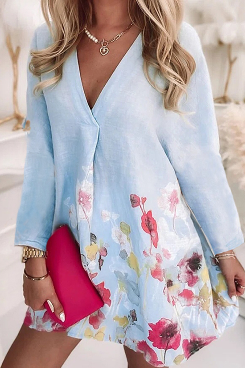 Casual Floral Patchwork V Neck A Line Dresses