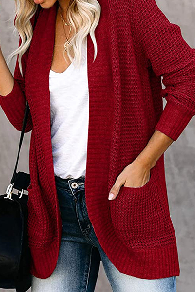 Casual Solid Patchwork Pocket V Neck Tops Sweater(6 Colors)