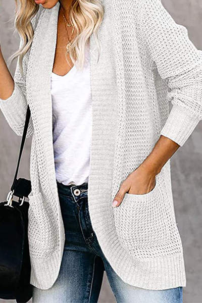 Casual Solid Patchwork Pocket V Neck Tops Sweater(6 Colors)