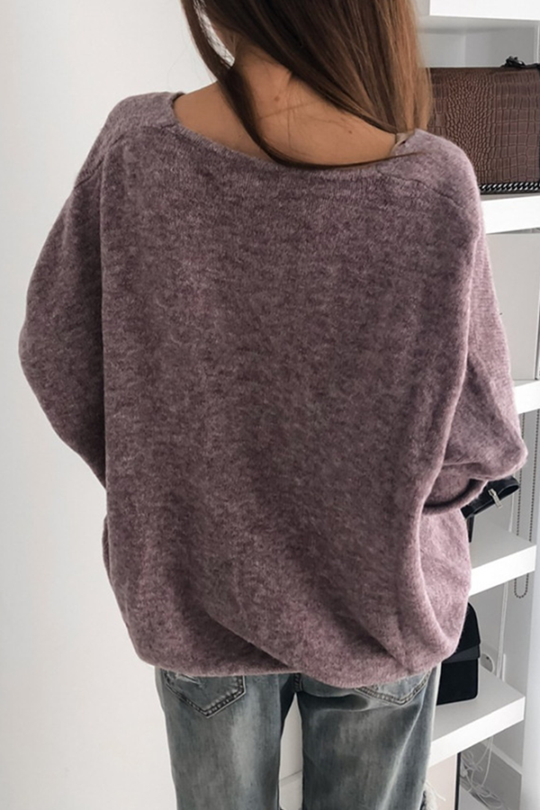 Casual Solid Basic V Neck Tops Sweater(4 Colors)