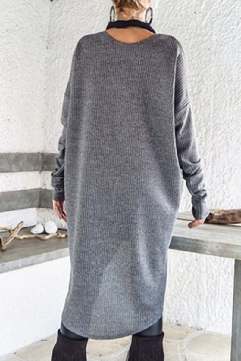 Casual Solid Split Joint Asymmetrical O Neck A Line Dresses