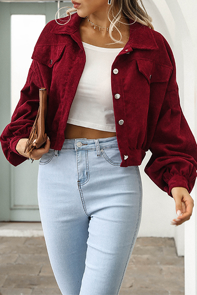 Fashion Casual Solid Pocket Buckle Turndown Collar Outerwear