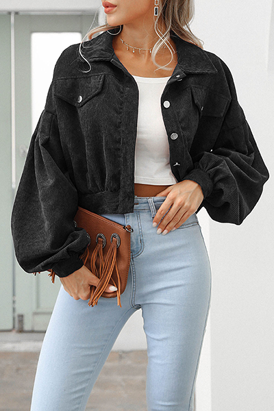 Fashion Casual Solid Pocket Buckle Turndown Collar Outerwear