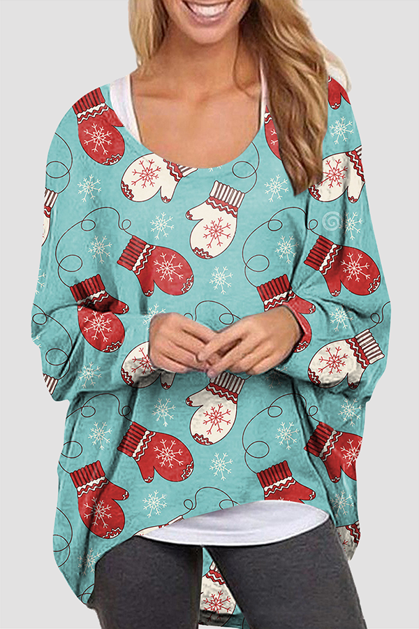 Casual Santa Claus Snowman Printed Basic O Neck Tops