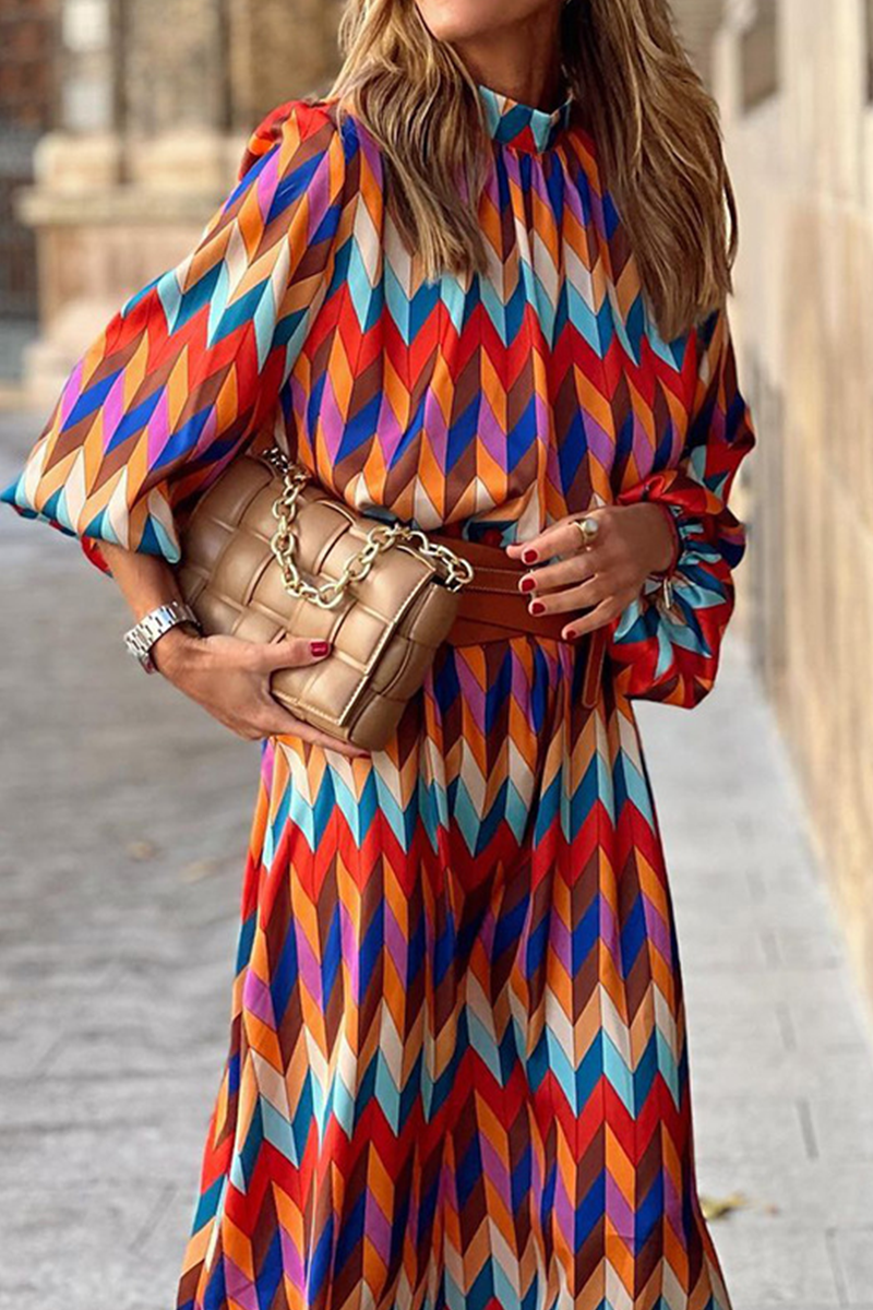 Casual Print Split Joint Half A Turtleneck Straight Dresses