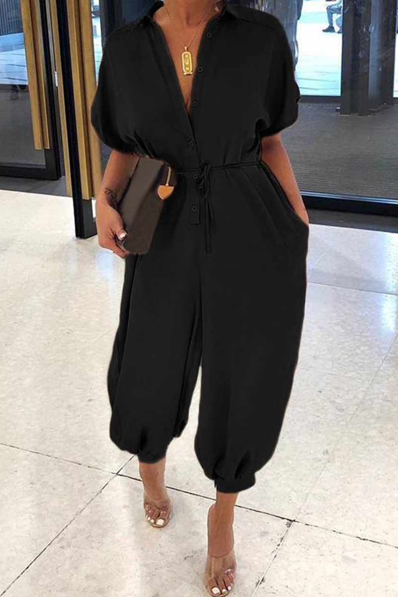 Fashion Solid Patchwork V Neck Harlan Jumpsuits