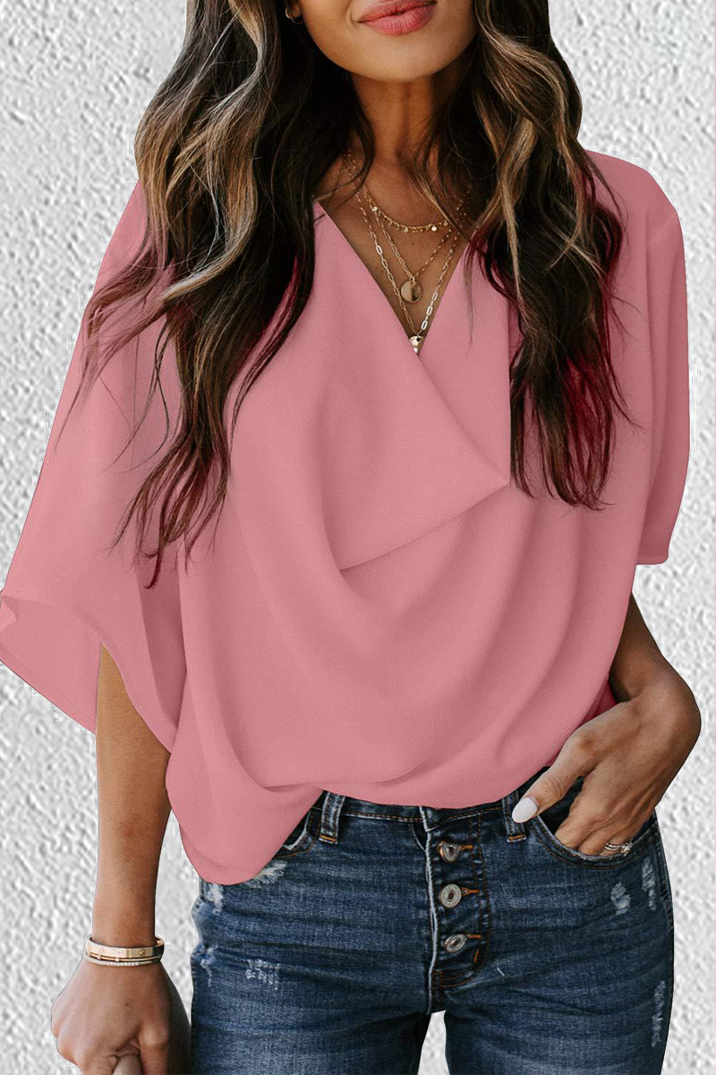 Casual Solid Flounce V Neck T-Shirts（7 colors）