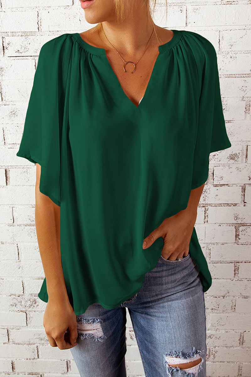 Casual Solid Patchwork V Neck T-Shirts(6 Colors)