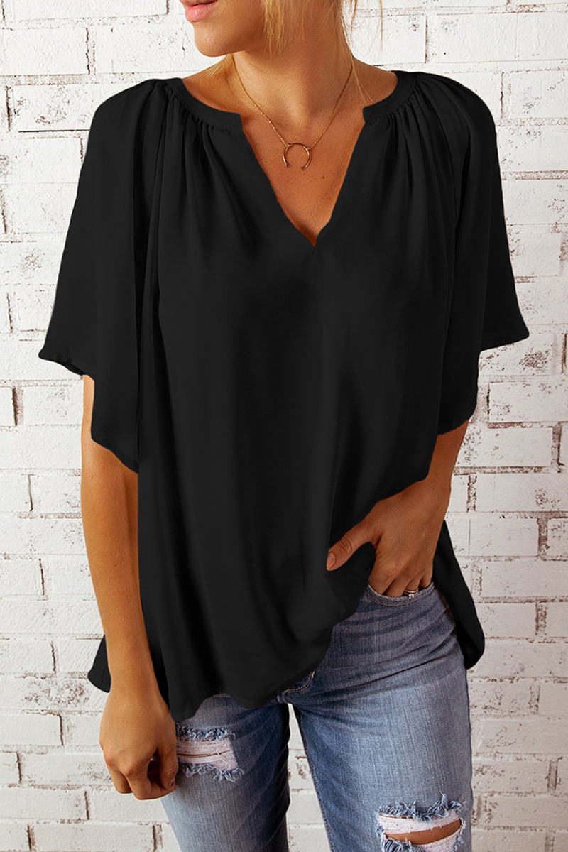 Casual Solid Patchwork V Neck T-Shirts(6 Colors)