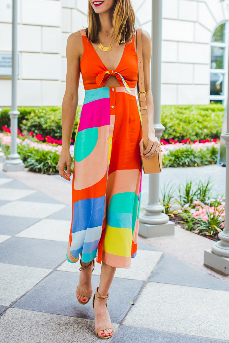 Casual Print Split Joint V Neck Cake Skirt Dresses