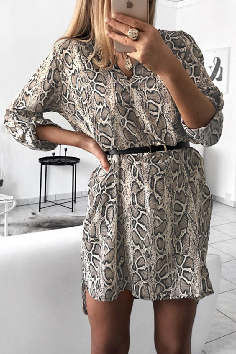 Casual Print Split Joint V Neck Straight Dresses(6 colors)