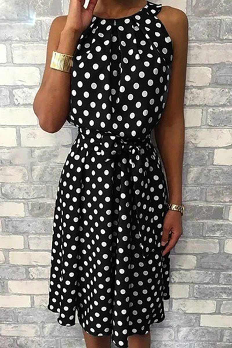 Casual Dot Split Joint Halter Waist Skirt Dresses(6 colors)