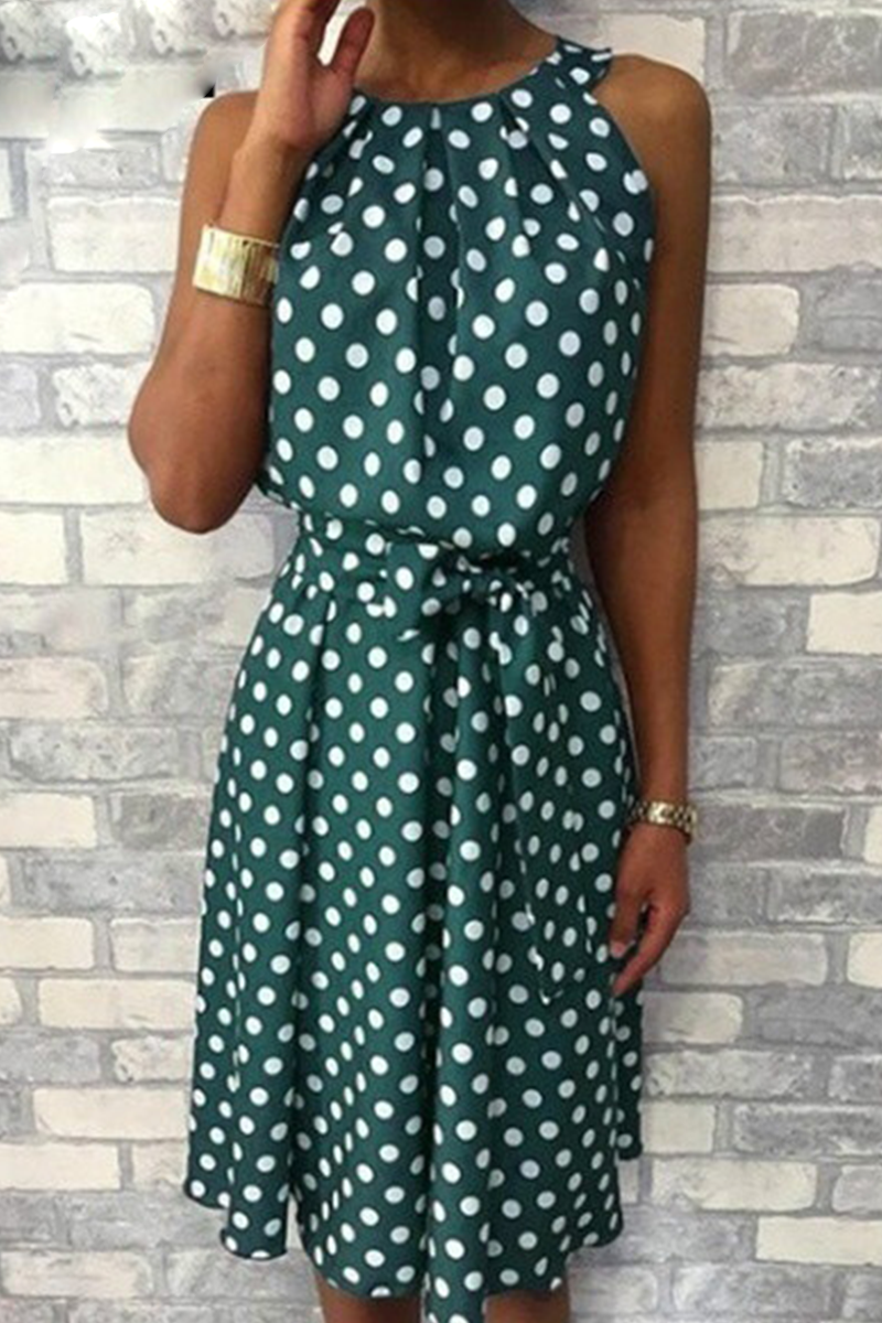 Casual Dot Split Joint Halter Waist Skirt Dresses(6 colors)