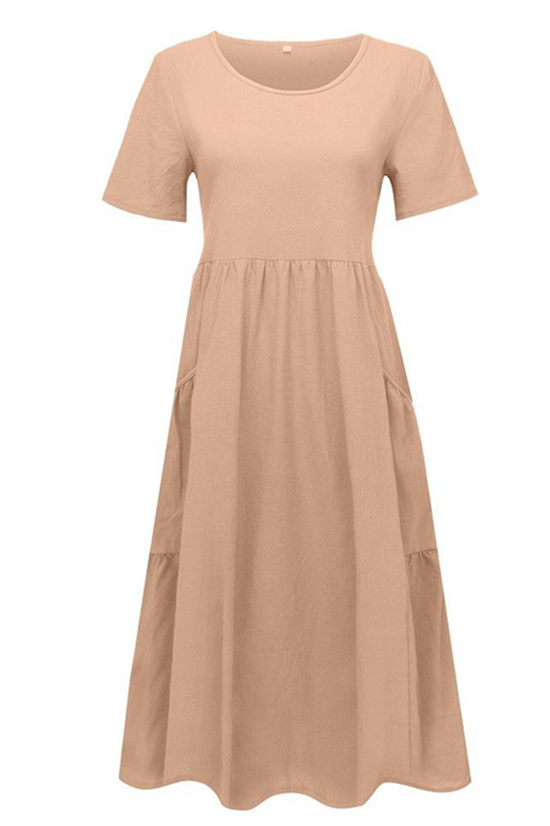 Casual Solid Patchwork O Neck Straight Dresses(5 Colors)