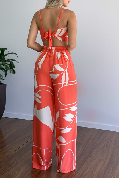 Fashion Print Spaghetti Strap Straight Jumpsuits(5 Colors)