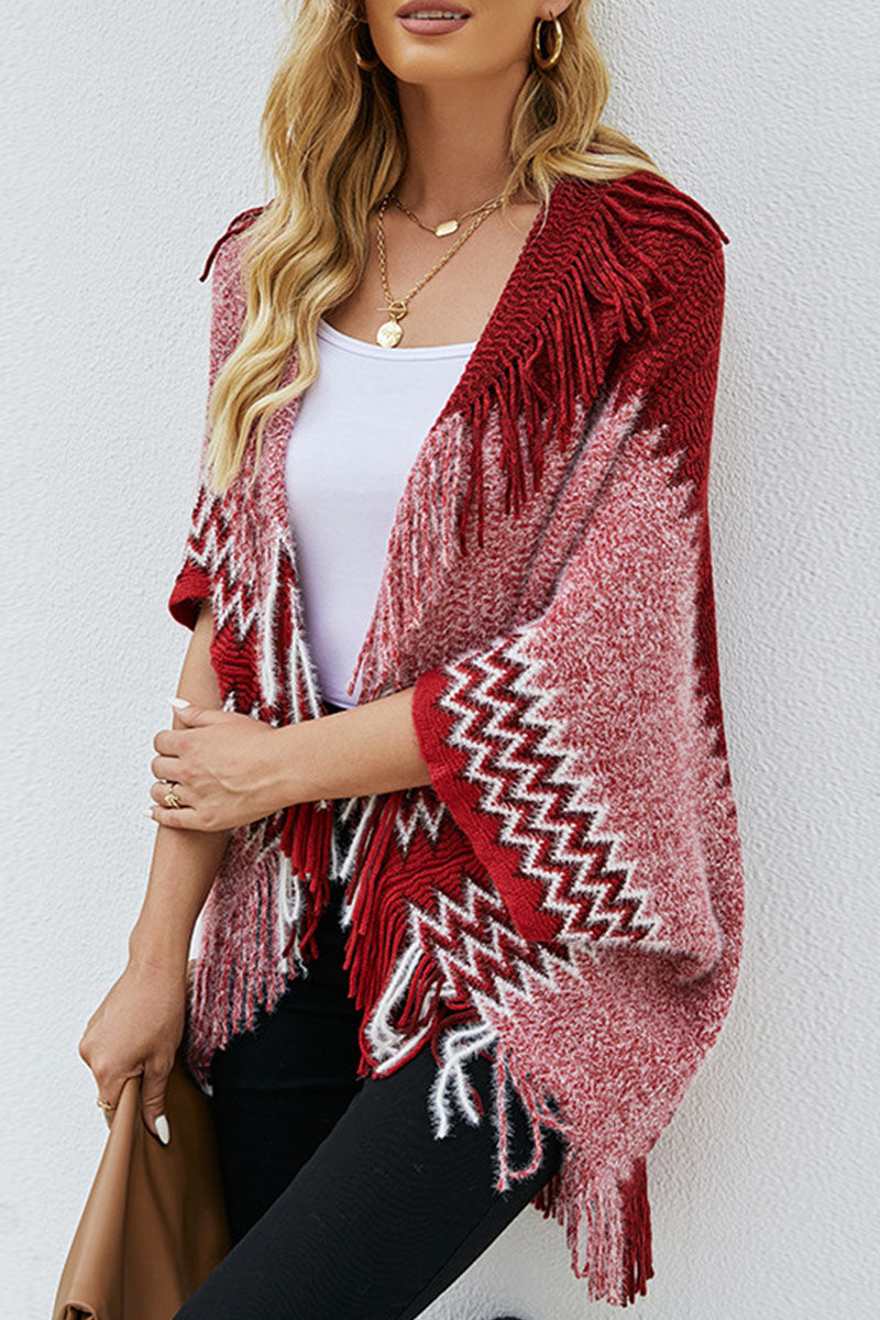 Fashion Patchwork Tassel V Neck Sweaters