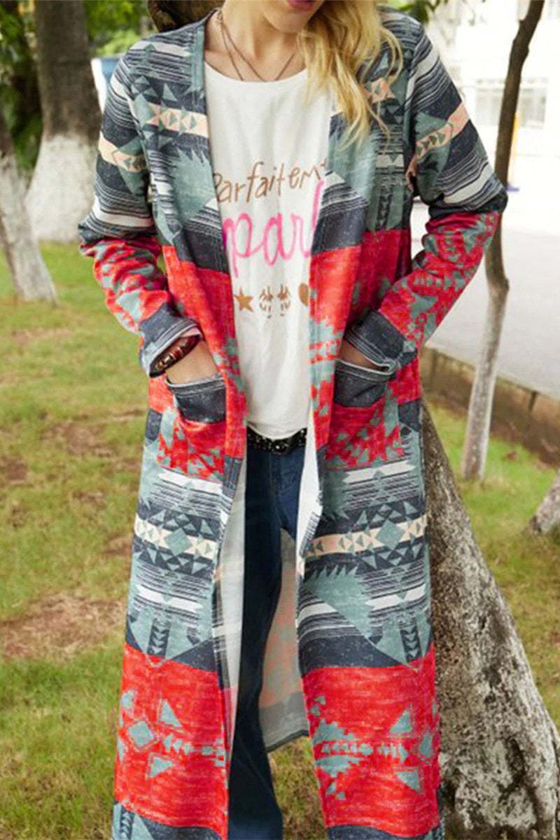 Fashion Geometric Patchwork Asymmetrical Printing Outerwear(6 Colors)
