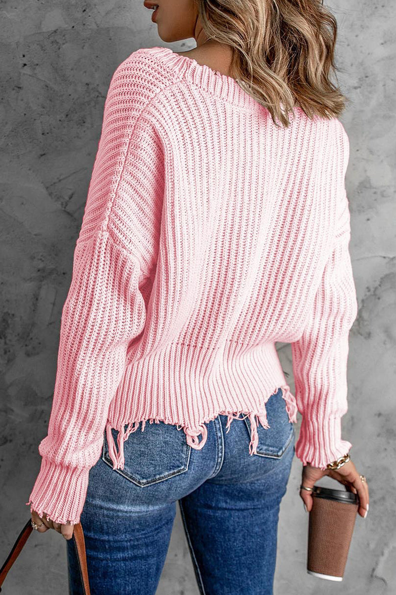 Fashion Solid Tassel V Neck Sweaters(8 Colors)