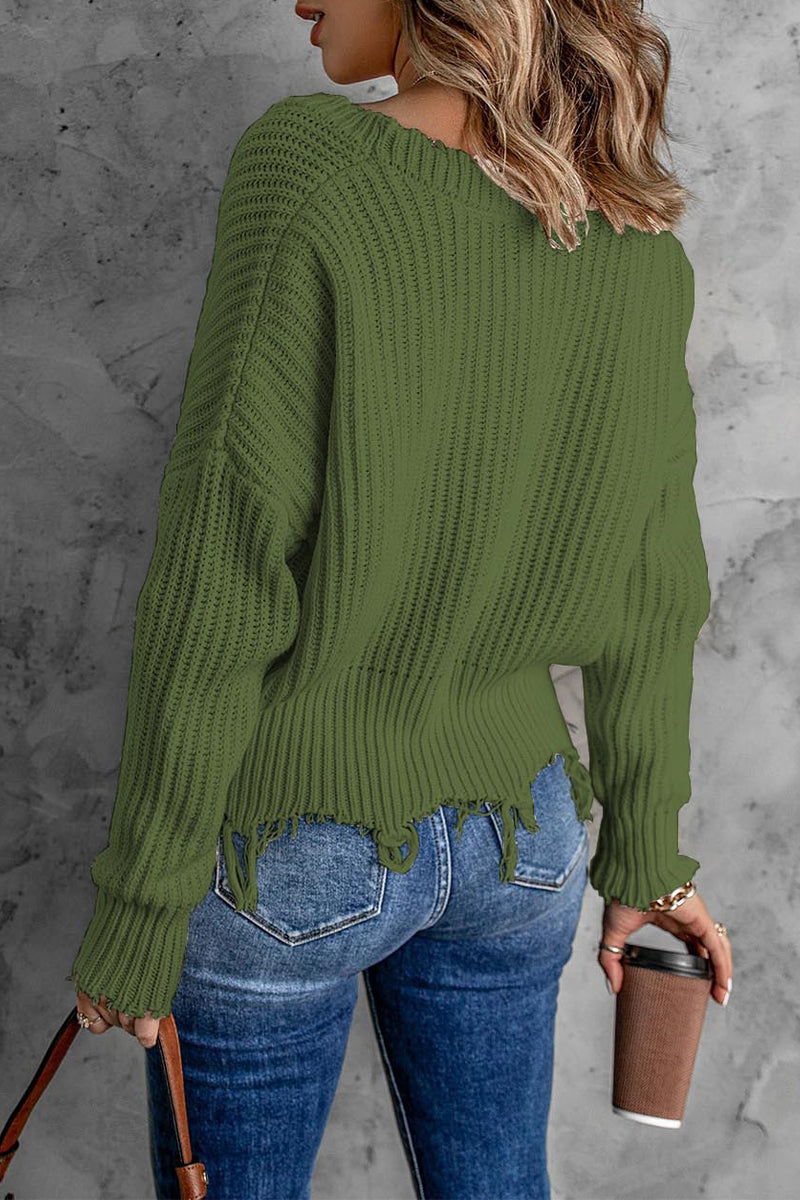 Fashion Solid Tassel V Neck Sweaters(8 Colors)