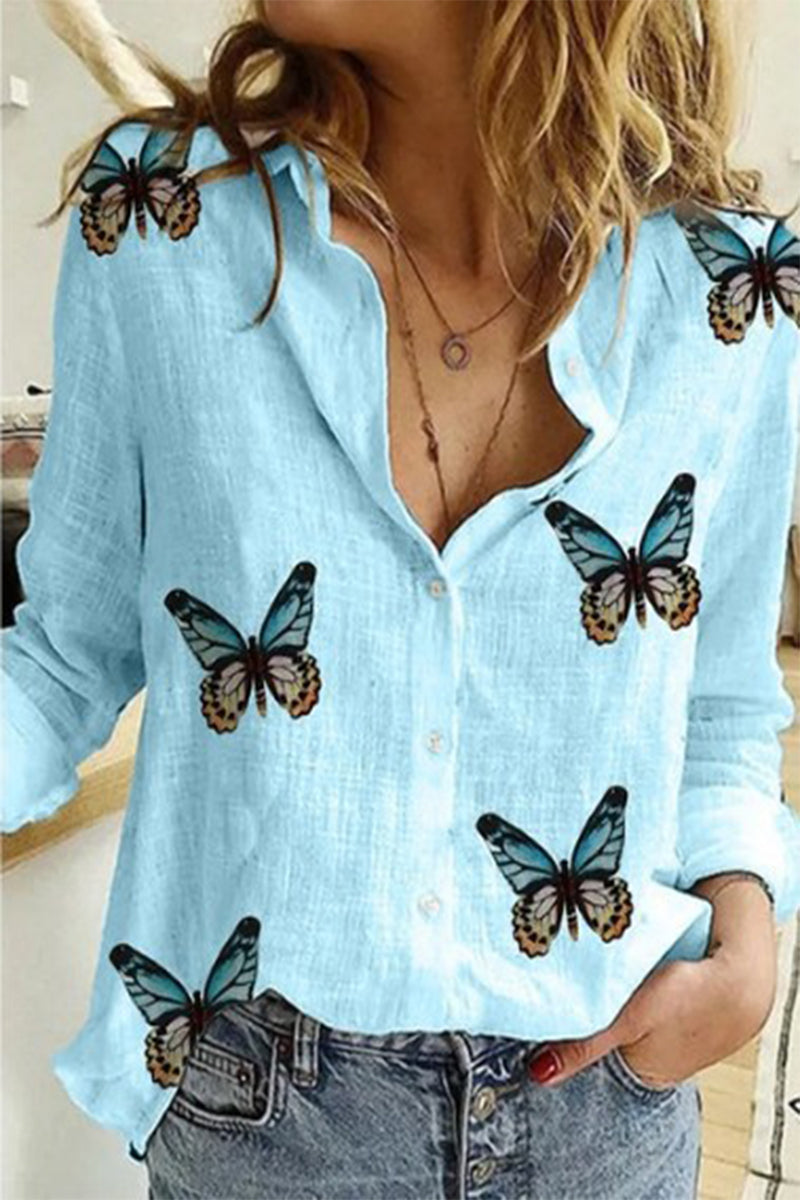 Casual Polka Dot Patchwork Printing Turndown Collar Blouses(12 Colors)