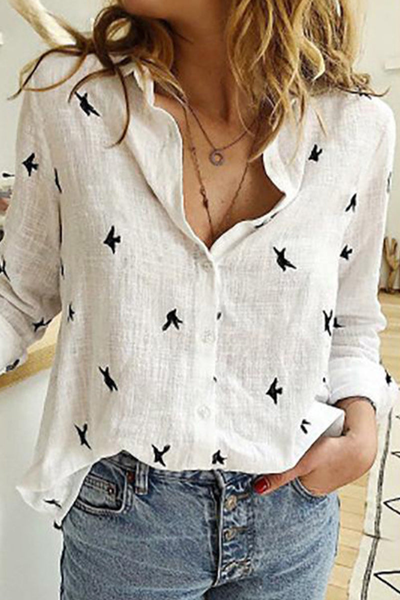 Casual Polka Dot Patchwork Printing Turndown Collar Blouses(12 Colors)