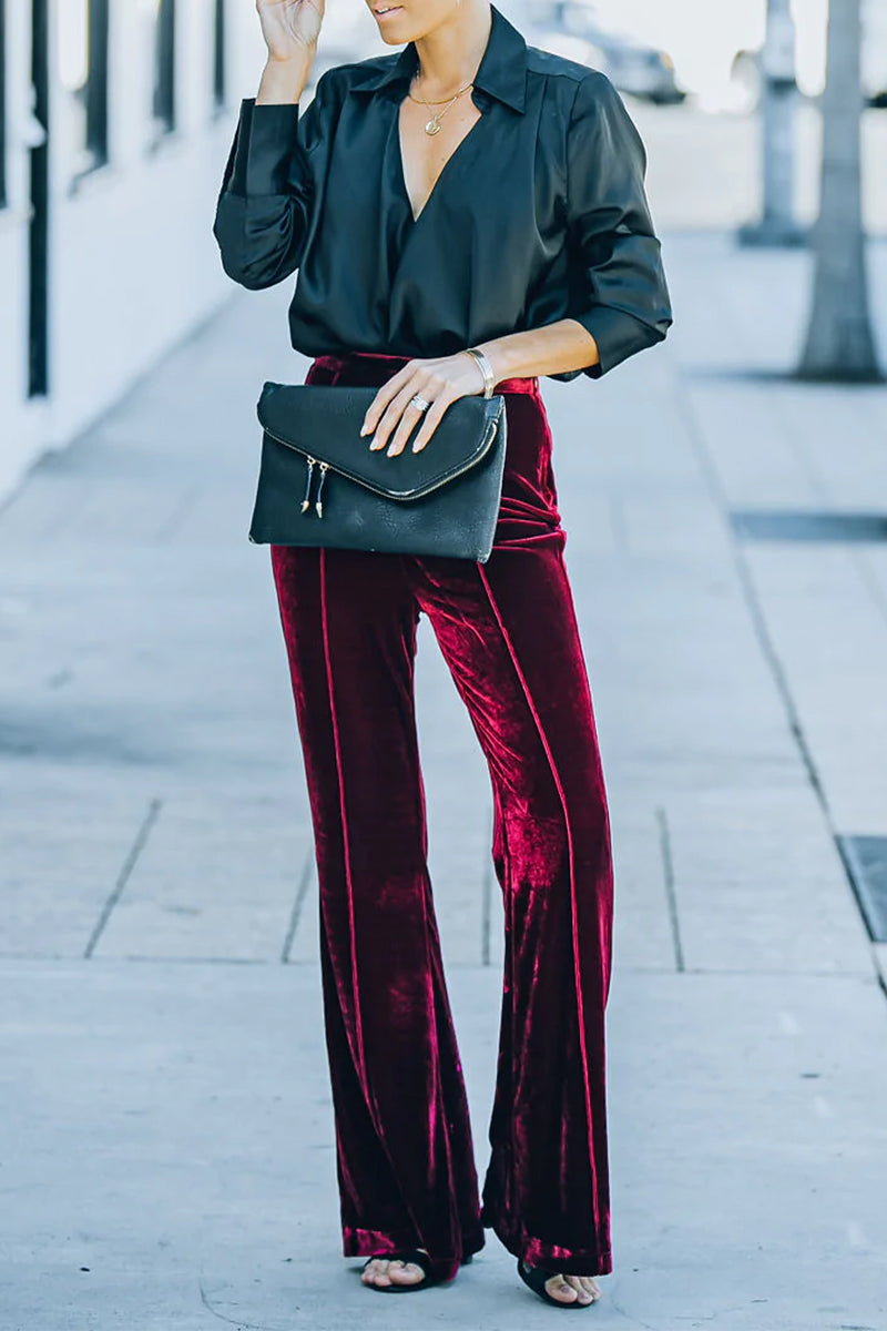 Street Elegant Boot Cut Mid Waist Speaker Bottoms(3 Colors)