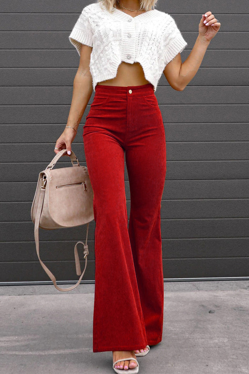 Sexy Casual Boot Cut Mid Waist Wide Leg Bottoms(4 Colors)