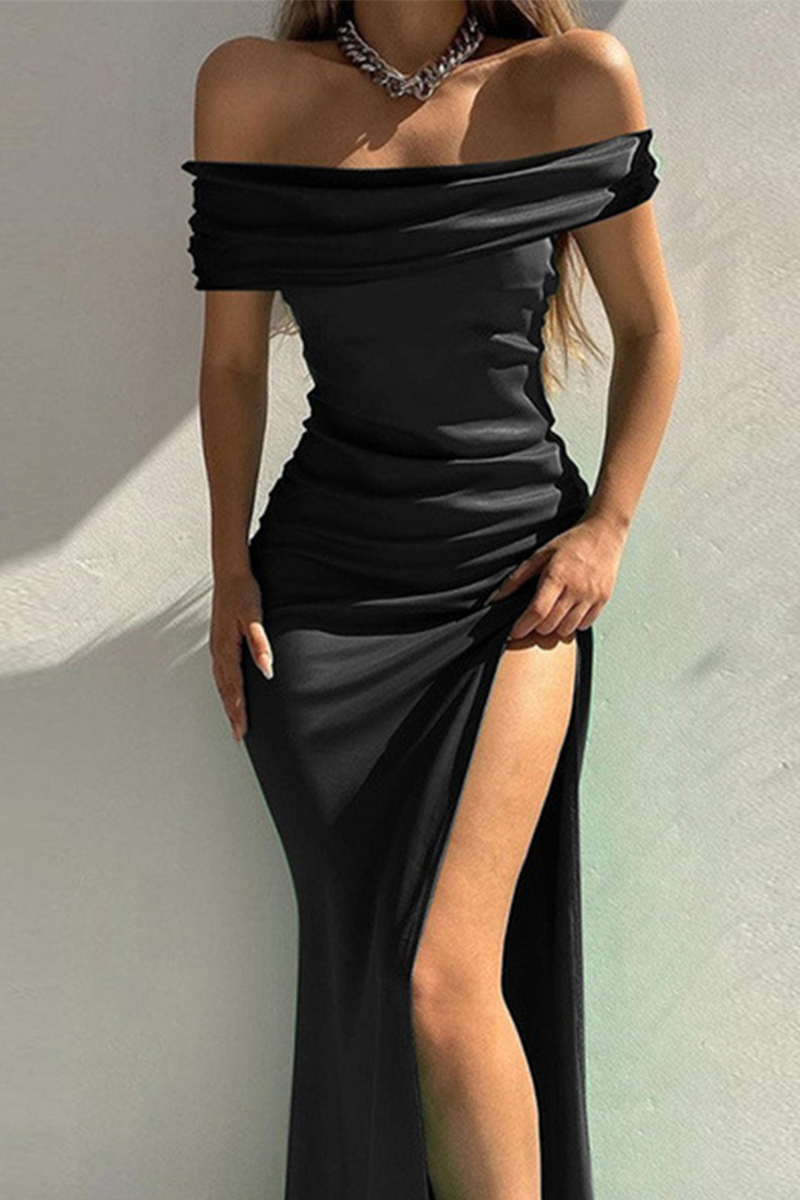 Sexy Solid High Opening Off the Shoulder Pencil Skirt Dresses(4 Colors)