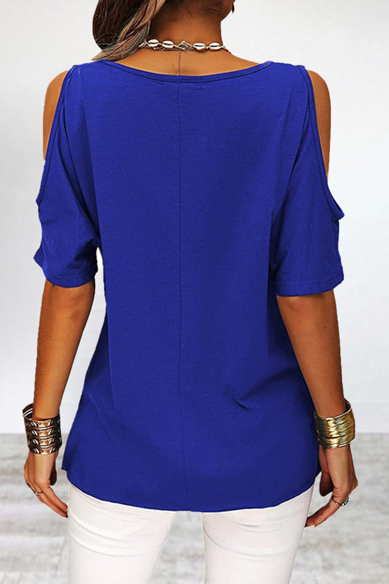 Casual Simplicity Solid Asymmetrical O Neck T-Shirts