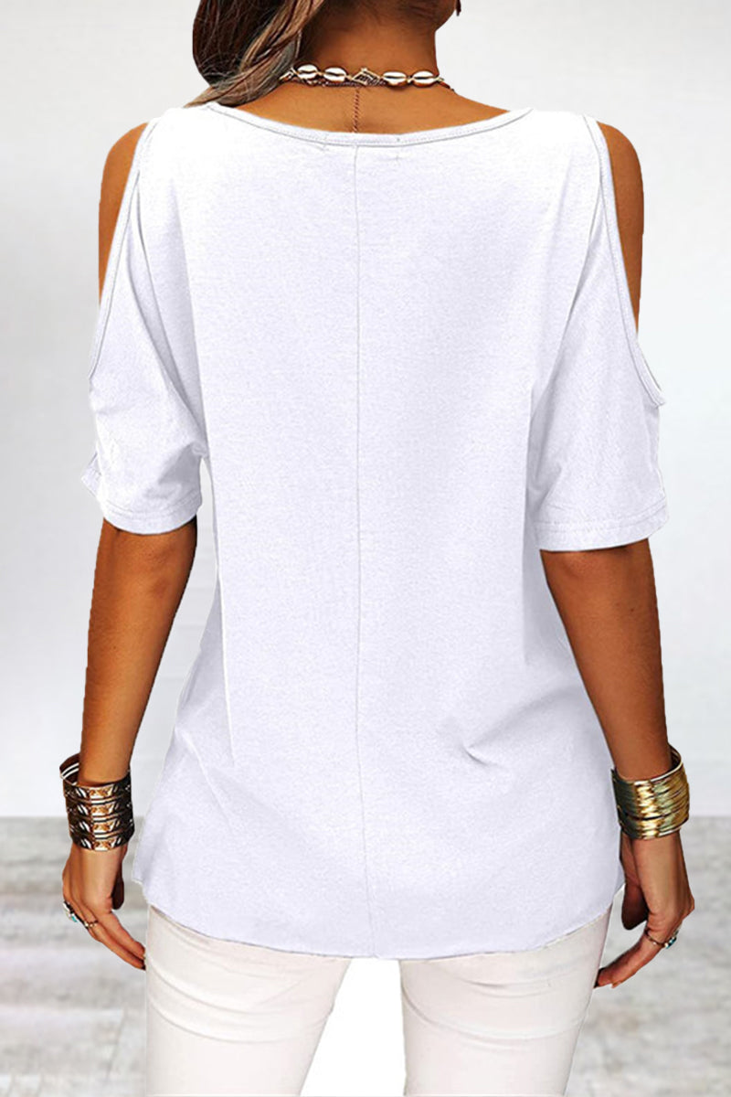 Casual Simplicity Solid Asymmetrical O Neck T-Shirts