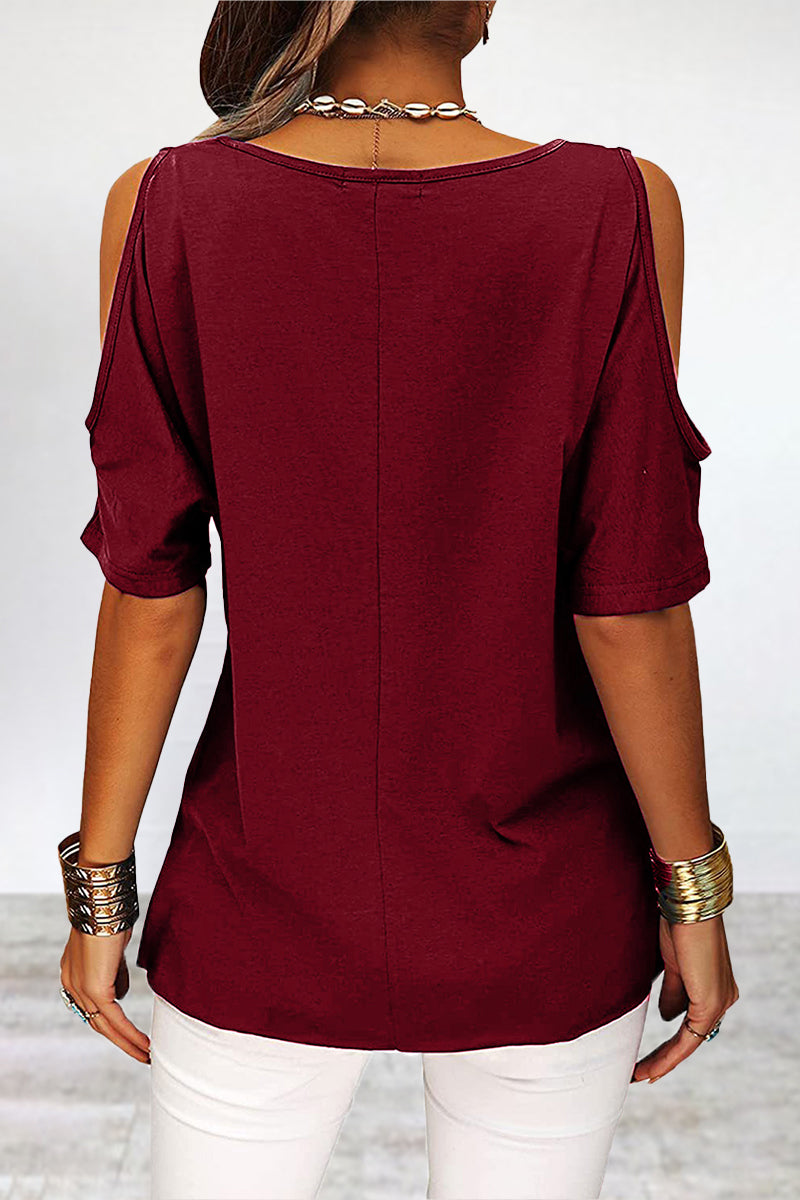 Casual Simplicity Solid Asymmetrical O Neck T-Shirts