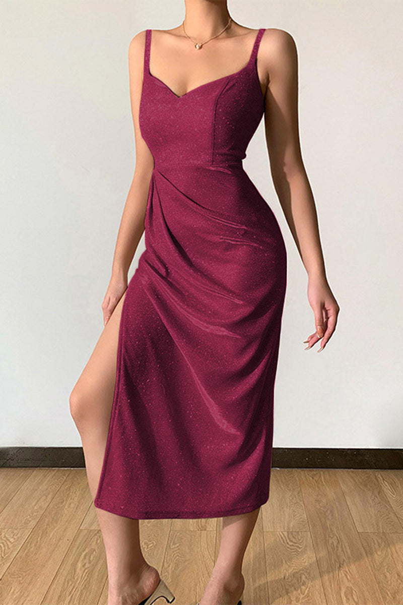 Sexy Elegant Solid Sequins Sequined V Neck Sling Dress Dresses(8 Colors)