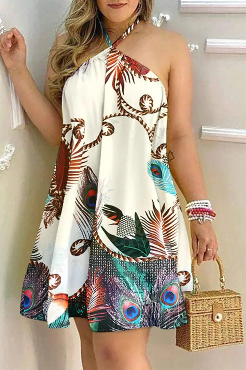 Casual Bohemian Print Patchwork Halter A Line Dresses(7 Colors)