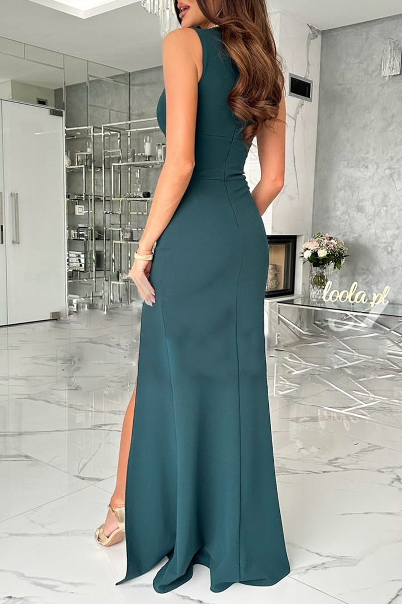 Celebrities Elegant Solid Slit Fold V Neck Evening Dress Dresses(4 Colors)