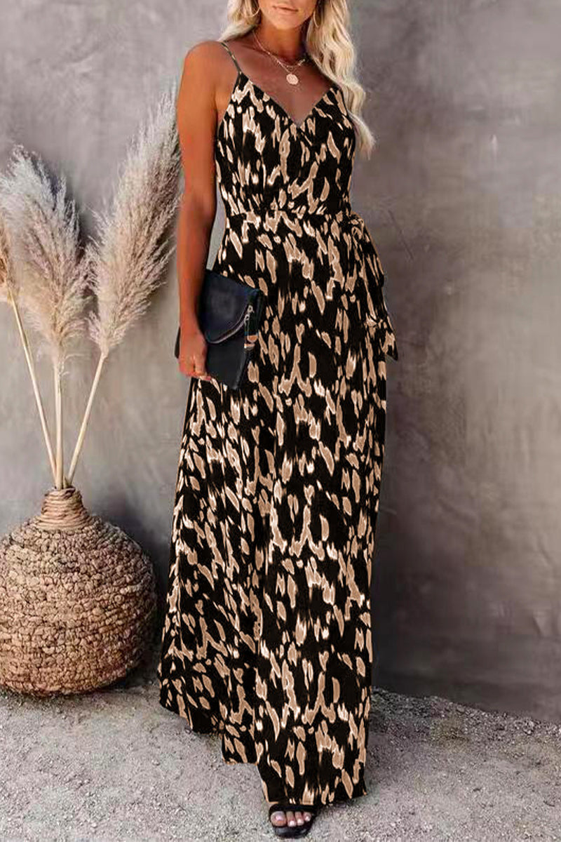 College Vacation Zebra Print Patchwork V Neck Sling Dress Dresses