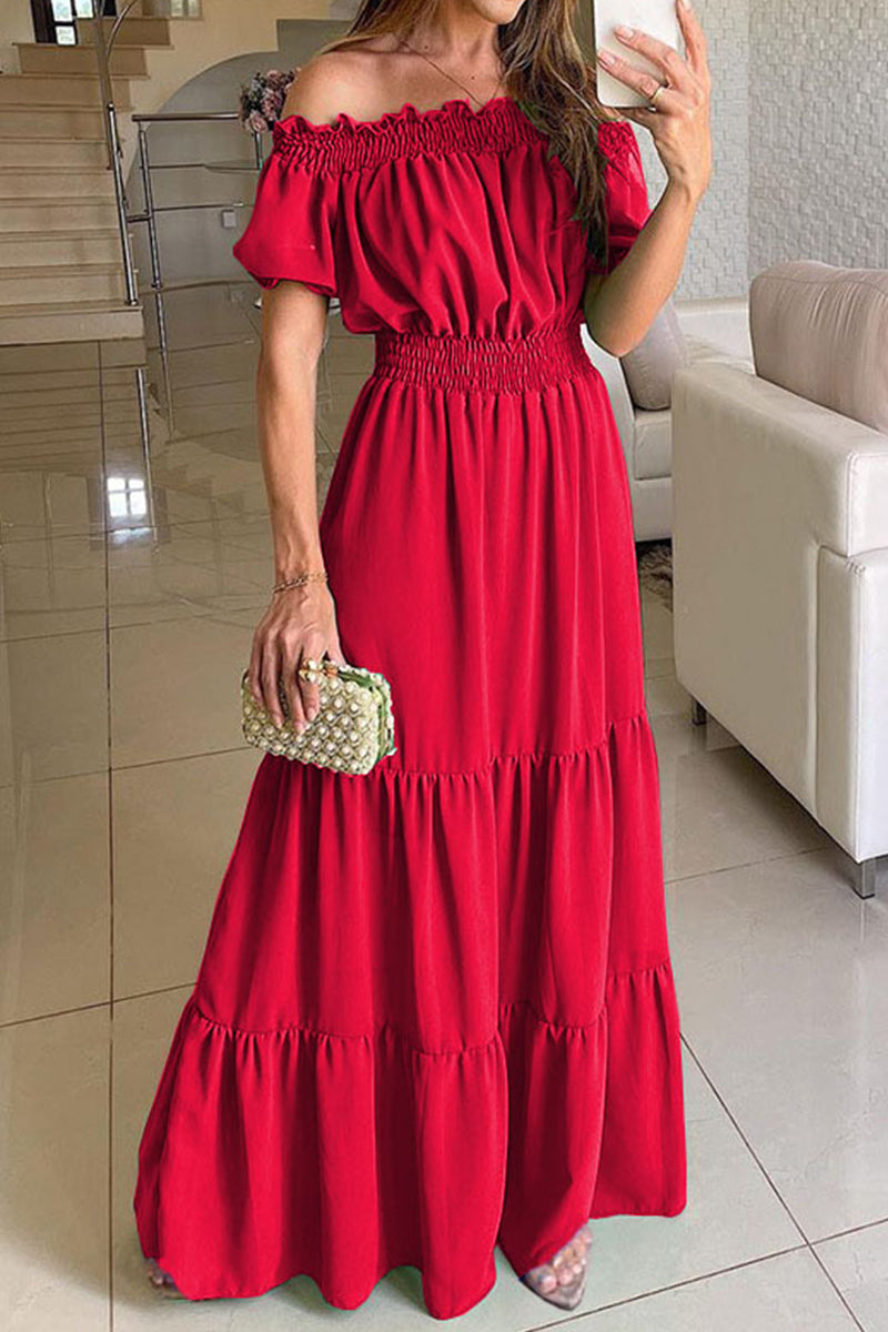 Sexy Elegant Solid Off the Shoulder Waist Skirt Dresses(7 Colors)