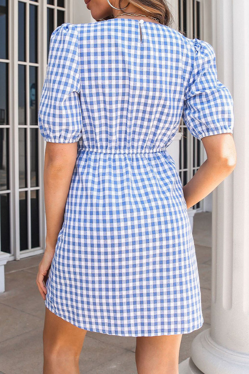 Sweet Cute Plaid Frenulum O Neck A Line Dresses