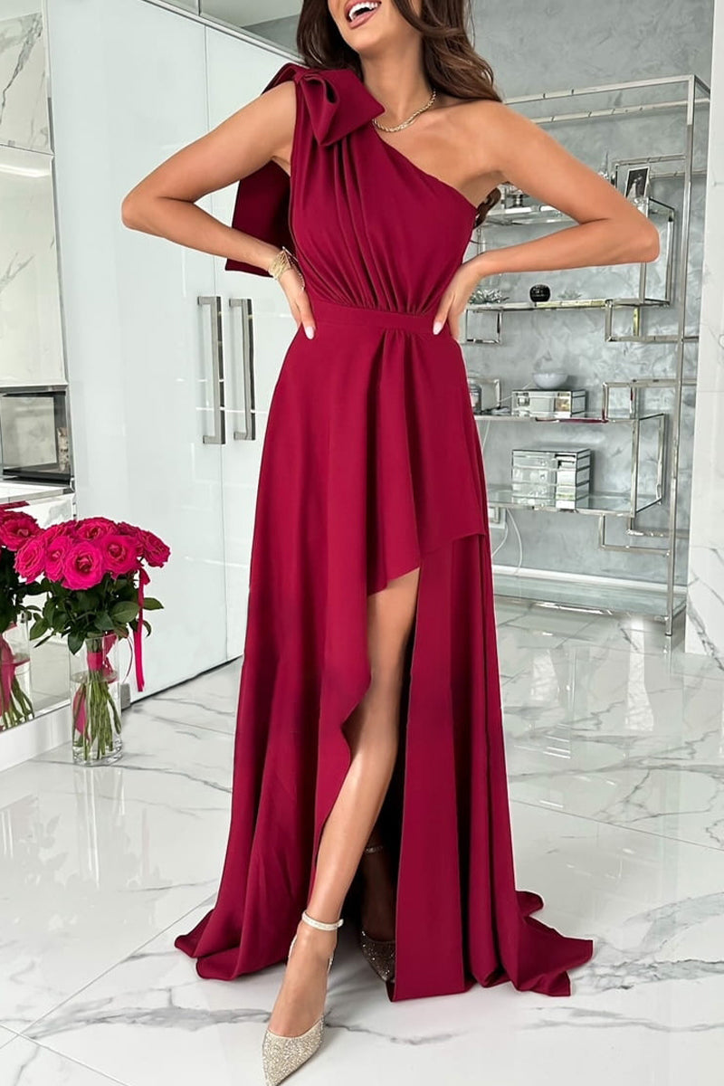 Elegant Formal Solid Backless Oblique Collar Evening Dress Dresses(3 Colors)