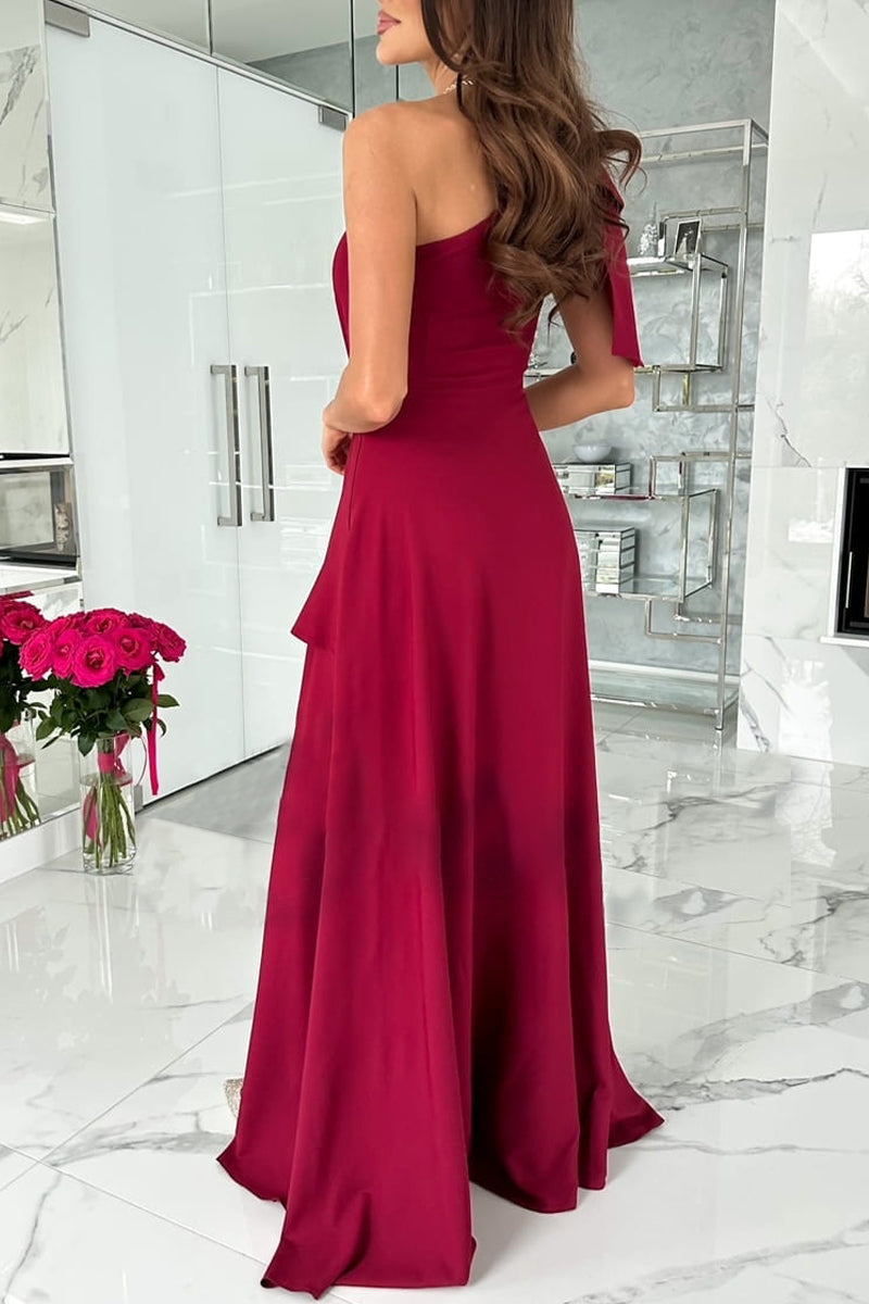 Elegant Formal Solid Backless Oblique Collar Evening Dress Dresses(3 Colors)